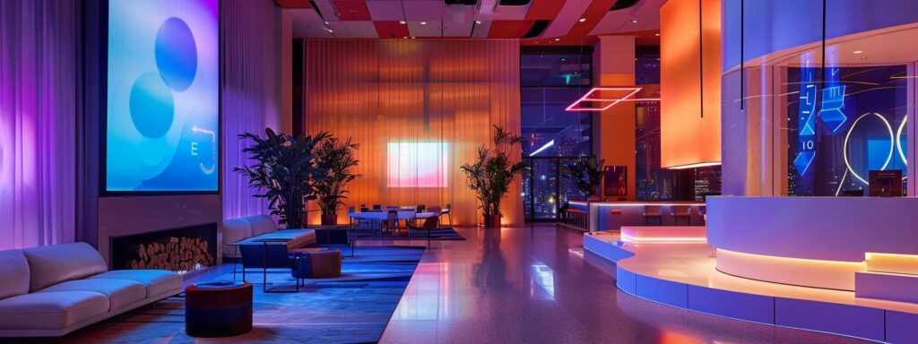 a sleek, futuristic workspace buzzes with vibrant digital visuals, showcasing advanced analytics and ai-driven strategies that seamlessly blend technology with marketing innovation.