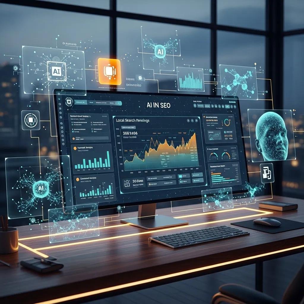 Digital interface showcasing AI tools enhancing local SEO strategies