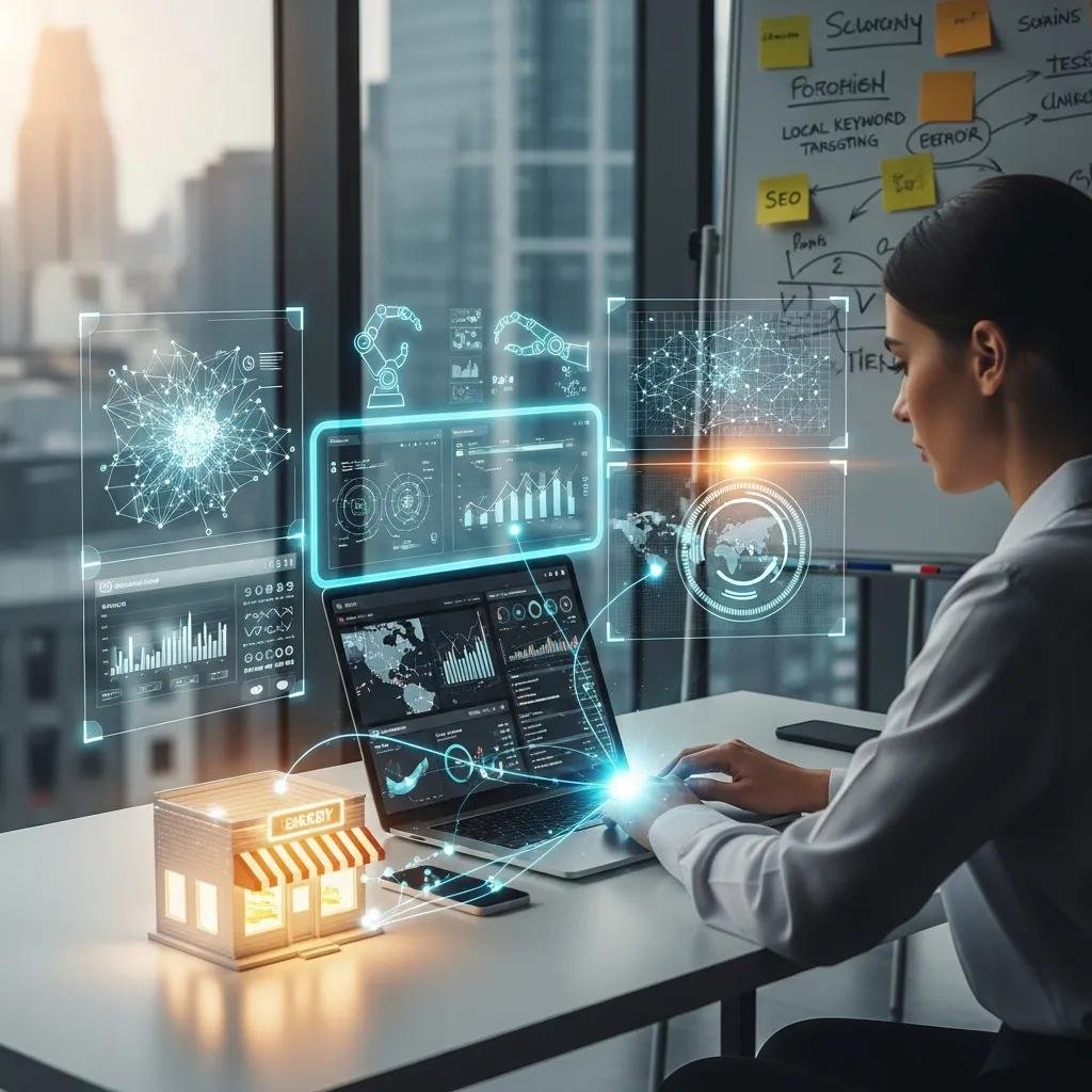 Digital marketing professional analyzing AI-driven SEO strategies for local business growth