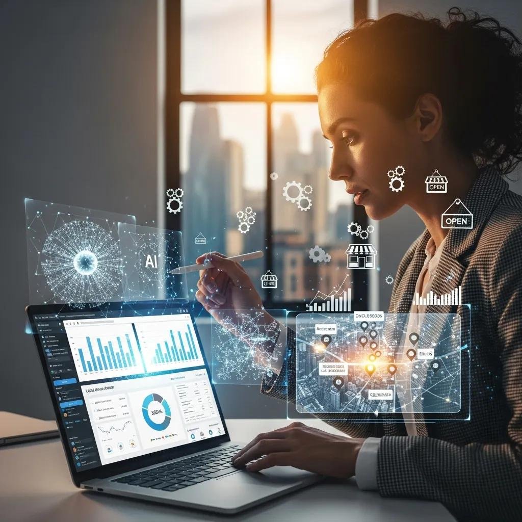 Digital marketing professional analyzing AI SEO data for local business growth