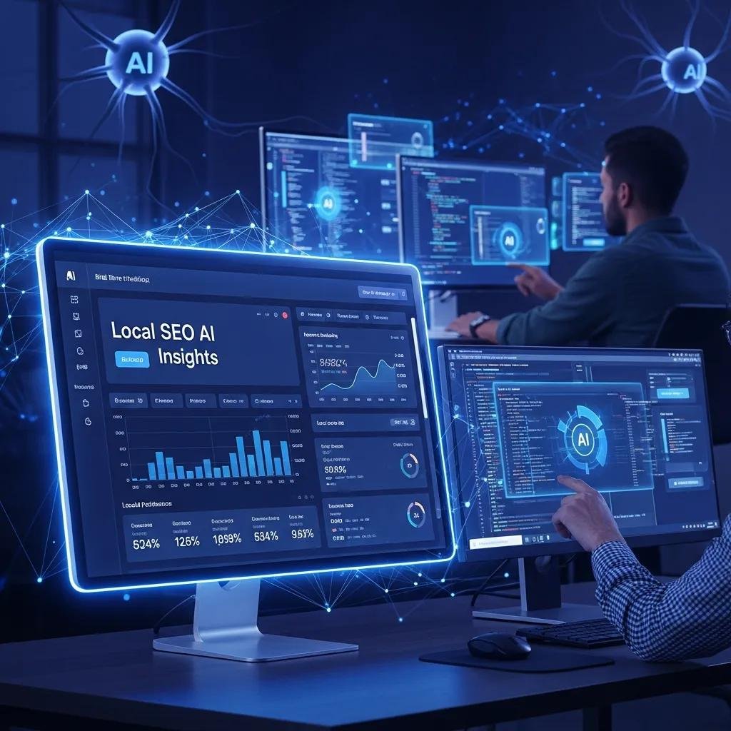 Person using AI tools for local SEO analysis in a modern workspace