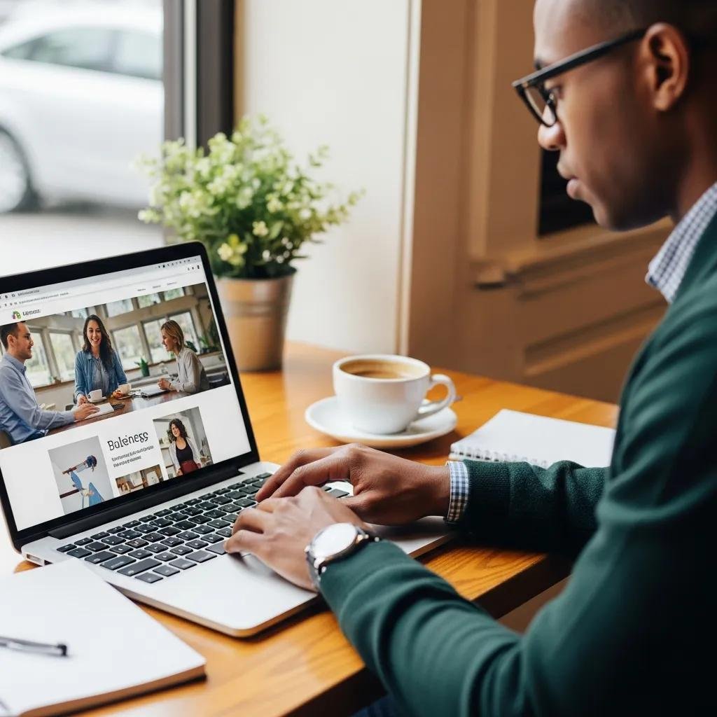 Small business owner in Raleigh working on digital marketing strategies in a café