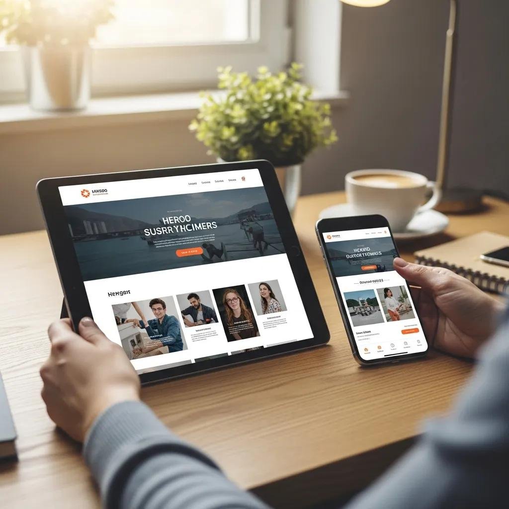 User-friendly website design showcased on tablet and smartphone in a cozy workspace