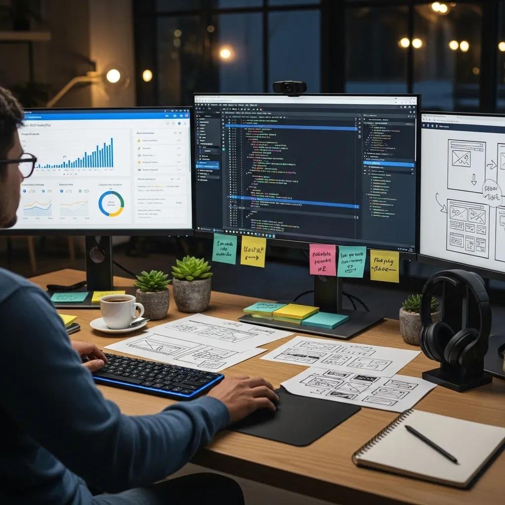 Web developer working on local SEO and website development analytics
